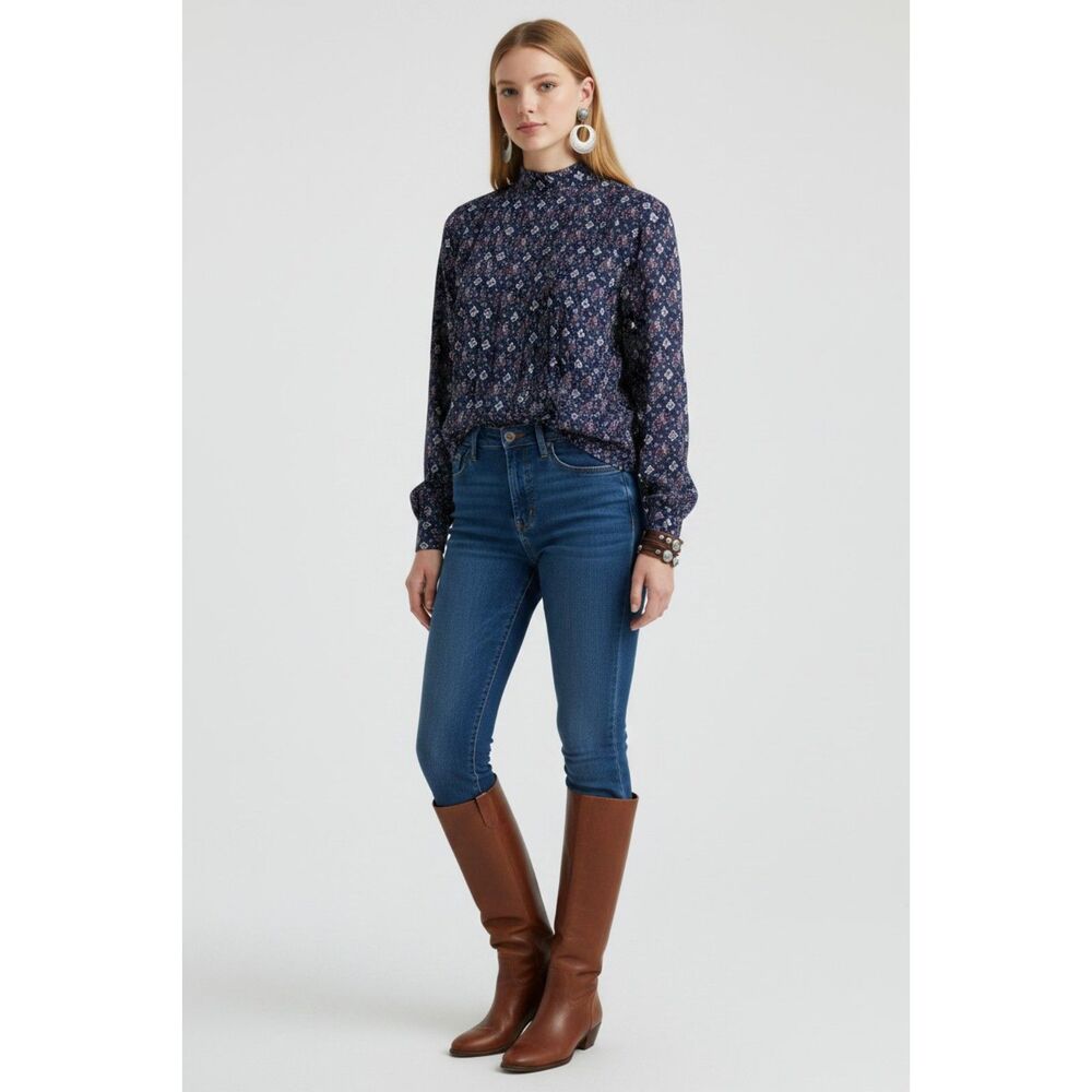 Vinatge Pykettes Blue Paisley Pleated Front Blouse Top